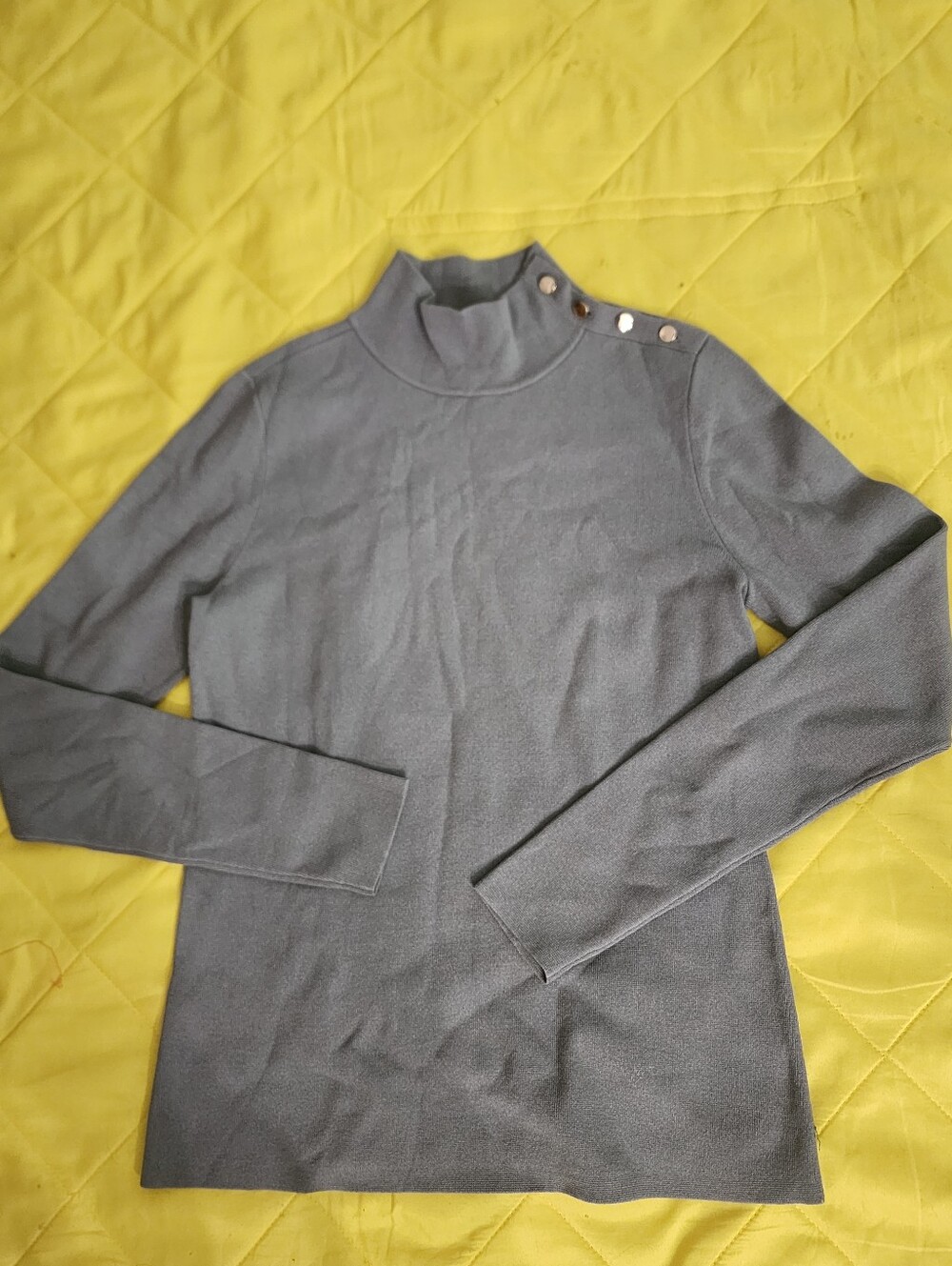 Ann Taylor Grey Mock Neck Button-Shoulder Sweater